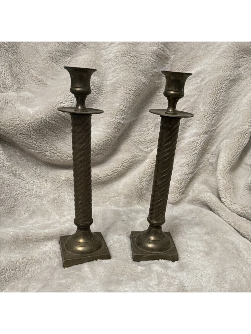 Silver Metal Twisted Square Column Taper Candle Holders Pair, Made in India